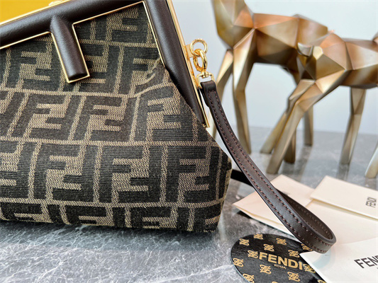 Fen.di FIRST SMALL Brown FF Jacquard Fabric Bag