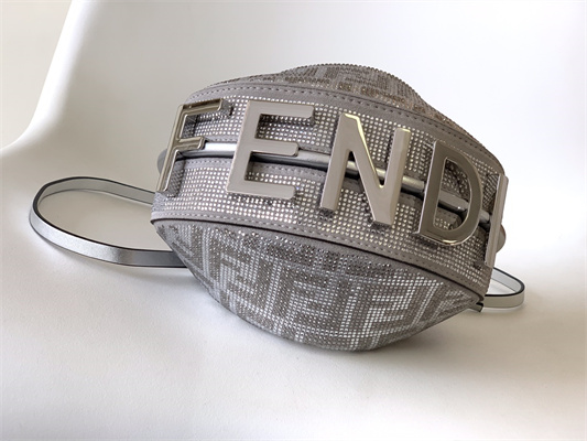 Fen.digraphy Mini Silver Leather Bag With Crystal FF Motif