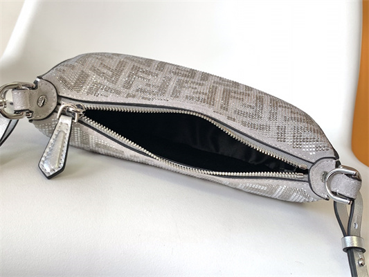 Fen.digraphy Mini Silver Leather Bag With Crystal FF Motif