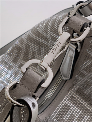 Fen.digraphy Mini Silver Leather Bag With Crystal FF Motif