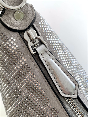 Fen.digraphy Mini Silver Leather Bag With Crystal FF Motif