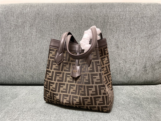 Fen.di ORIGAMI Medium Brown FF Jacquard Fabric Bag That Can be Transformed