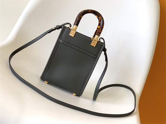 Fen.di MINI SUNSHINE SHOPPER Dk Grey Leather and Elaphe