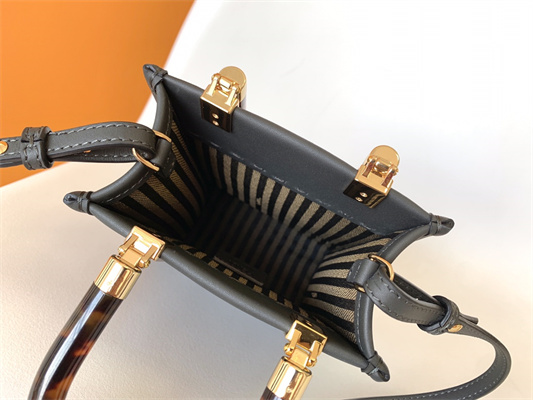 Fen.di MINI SUNSHINE SHOPPER Dk Grey Leather and Elaphe