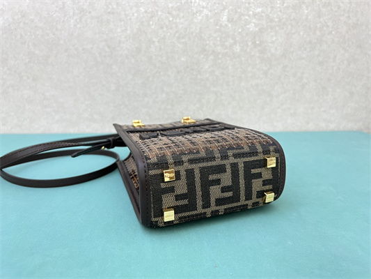 Fen.di  MINI SUNSHINE SHOPPER Brown FF Jacquard Fabric With Sequins
