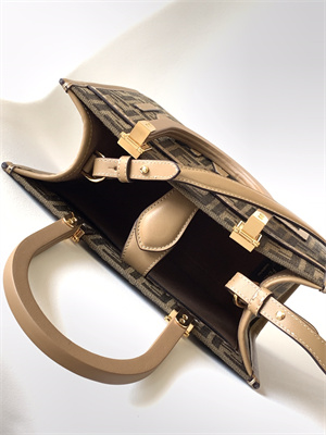 Fen.di SUNSHINE Small Brown FF Jacquard Fabric Bag