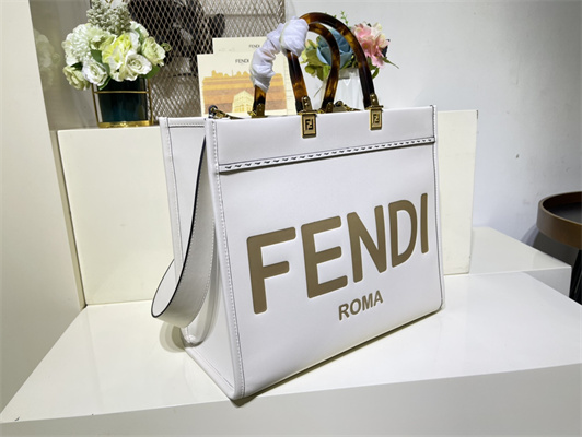 Fen.di SUNSHINE Medium White Leather Shopper