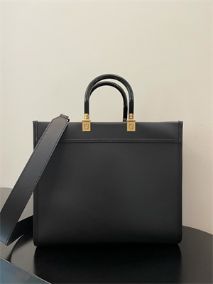 Fen.di FENDACE SUNSHINE Medium Golden Print Black Leather Shopper