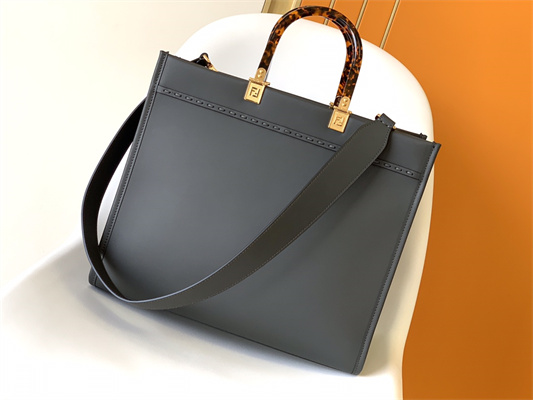 Fen.di SUNSHINE Medium Dark Grey Leather and Elaphe Shopper