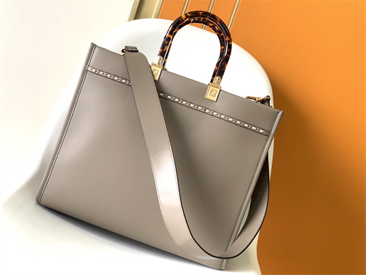 Fen.di SUNSHINE Medium Dove Grey Leather and Elaphe Shopper