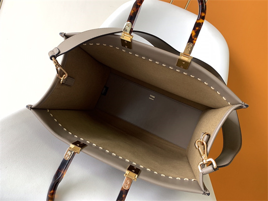 Fen.di SUNSHINE Medium Dove Grey Leather and Elaphe Shopper