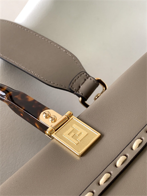 Fen.di SUNSHINE Medium Dove Grey Leather and Elaphe Shopper