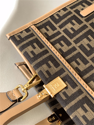 Fen.di SUNSHINE Medium Brown FF Jacquard Fabric Shopper