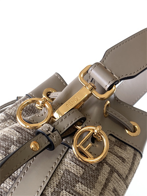 Fen.di MON TRESOR Dove Grey Tapestry Fabric Mini Bag With FF Motif