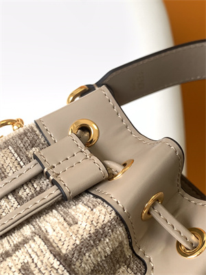 Fen.di MON TRESOR Dove Grey Tapestry Fabric Mini Bag With FF Motif