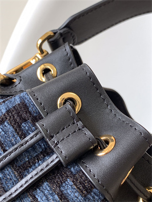 Fen.di MON TRESOR Dk Blue Tapestry Fabric Mini Bag With FF Motif