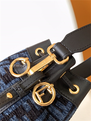 Fen.di MON TRESOR Dk Blue Tapestry Fabric Mini Bag With FF Motif