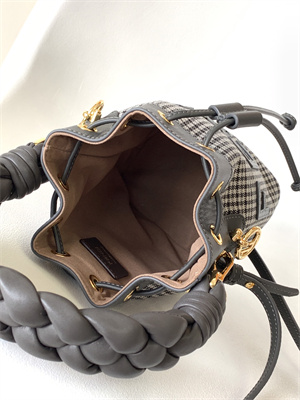 Fen.di MON TRESOR Houndstooth Wool Fabric Mini Bag With Black FF Embroidery