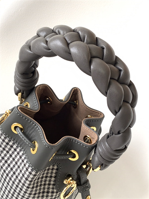 Fen.di MON TRESOR Houndstooth Wool Fabric Mini Bag With Black FF Embroidery