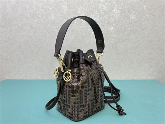 Fen.di MON TRESOR Brown FF Jacquard Fabric Mini Bag With Sequins