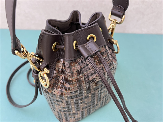 Fen.di MON TRESOR Brown FF Jacquard Fabric Mini Bag With Sequins