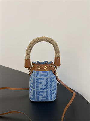 Fen.di MON TRESOR Light Blue Denim Mini Bag With FF Embroidery