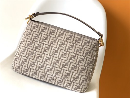 Fen.di O’lock Swing Dove Grey Tapestry Fabric Bag With FF Motif