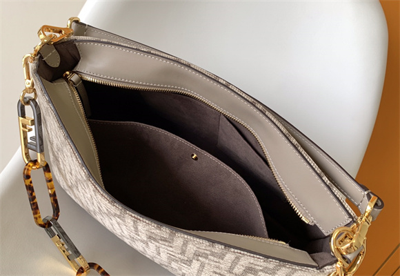 Fen.di O’lock Swing Dove Grey Tapestry Fabric Bag With FF Motif