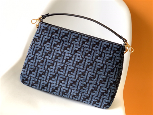 Fen.di O’lock Swing Dk Blue Tapestry Fabric Bag With FF Motif
