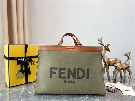 Fen.di Peekaboo X-Tote  Green Color Canvas