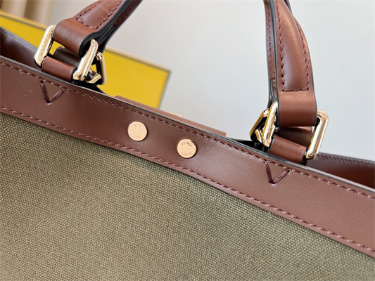 Fen.di Peekaboo X-Tote FF Embroidery Canvas Kaki Green Color