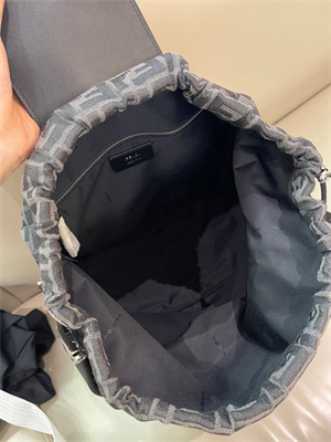 Fen.di Strike Medium Backpack Jacquard Fabric With Black and Grey FF Motif