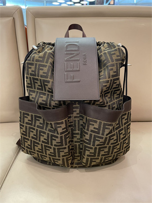 Fen.di Strike Medium Backpack Jacquard Fabric With Brown FF Motif