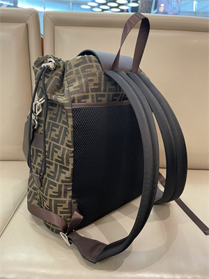 Fen.di Strike Medium Backpack Jacquard Fabric With Brown FF Motif