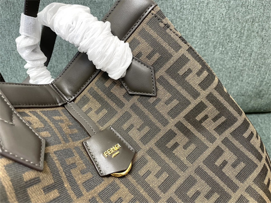 Fen.di ORIGAMI Large Brown FF Jacquard Fabric Bag That Can be Transformed