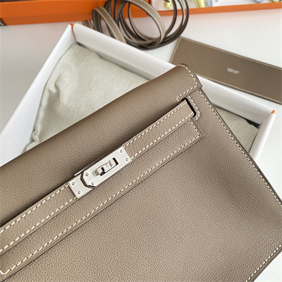 Kelly Danse Bag Evercolor Leather Silver Tone Metal In Etoupe Color HS