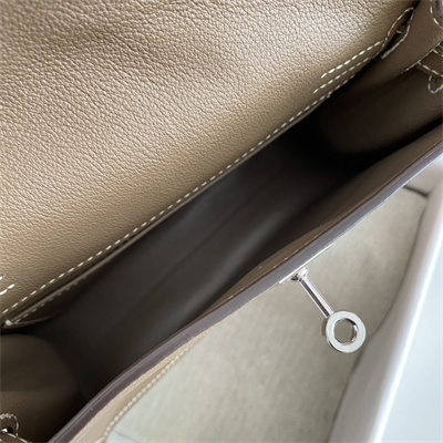 Kelly Danse Bag Evercolor Leather Silver Tone Metal In Etoupe Color HS