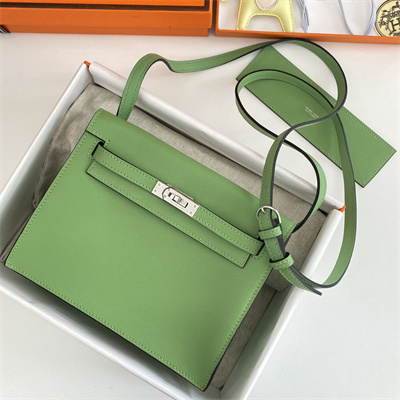 Kelly Danse Bag Evercolor Leather Silver Tone Metal In Vert Criquet Color HS