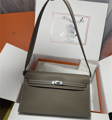 Kelly Elan Bag Goatskin Leather Silver Tone Metal In Etoupe Color HS