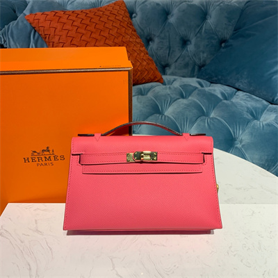 Kelly Pochette Bag Epsom Leather Gold/Silver hardware In Rose Lipsur Color HS