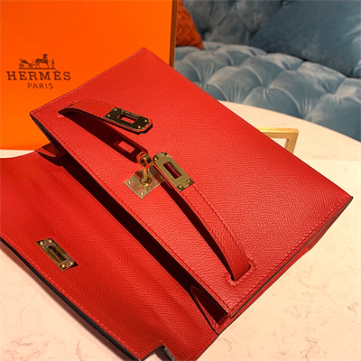 Kelly Pochette Bag Epsom Leather Gold/Silver hardware In Red Color HS