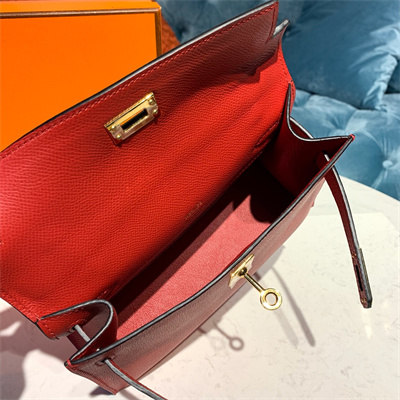 Kelly Pochette Bag Epsom Leather Gold/Silver hardware In Red Color HS