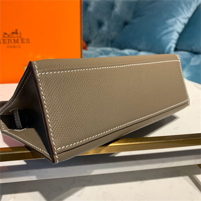 Kelly Pochette Bag Epsom Leather Gold/Silver hardware In Etoupe Color HS