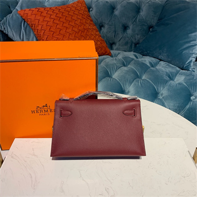 Kelly Pochette Bag Epsom Leather Gold/Silver hardware In Burgundy Color HS