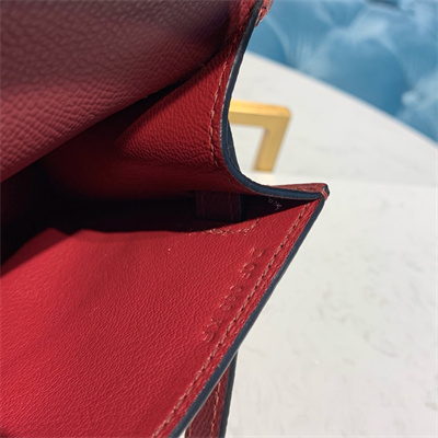 Kelly Pochette Bag Epsom Leather Gold/Silver hardware In Burgundy Color HS