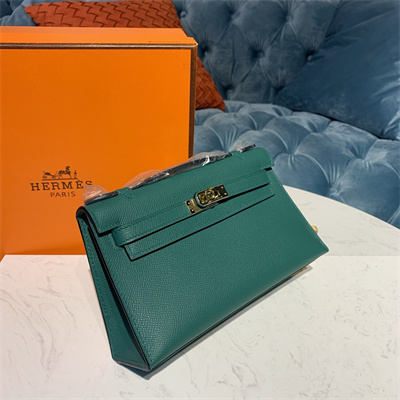 Kelly Pochette Bag Epsom Leather Gold/Silver hardware In Malachite Color HS