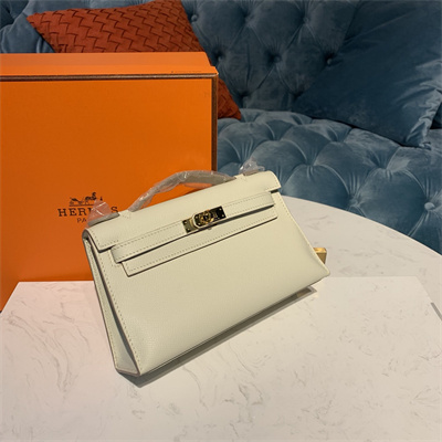 Kelly Pochette Bag Epsom Leather Gold/Silver hardware In Craie Color HS