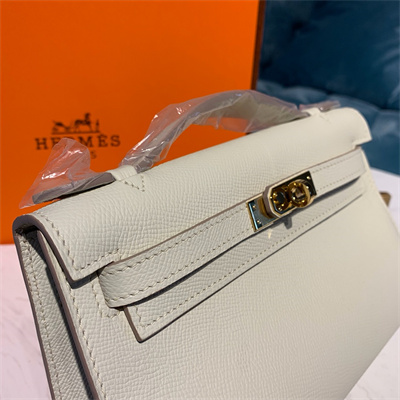 Kelly Pochette Bag Epsom Leather Gold/Silver hardware In Craie Color HS