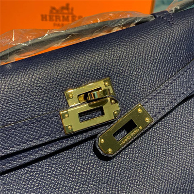 Kelly Pochette Bag Epsom Leather Gold/Silver hardware In Bleu Obscur Color HS