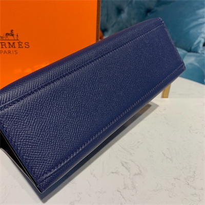 Kelly Pochette Bag Epsom Leather Gold/Silver hardware In Bleu Obscur Color HS